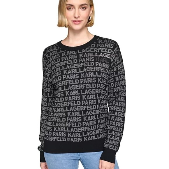 NWT KARL LAGERFIELD WOMEN'S Sweater XS EMBELLISHED MONOGRAM - Picture 1 of 8